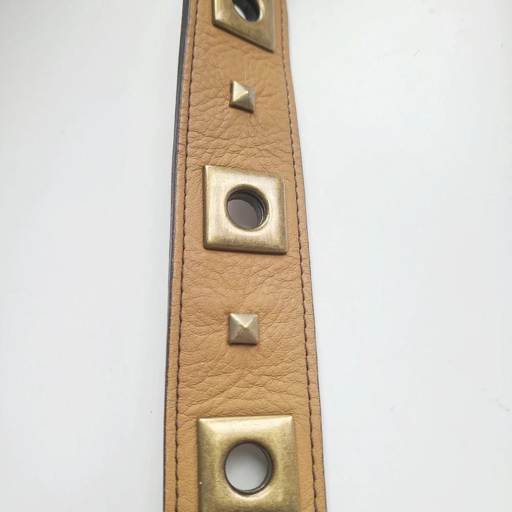 Cole Haan Brass‎ Metal Accent Brown Leather Belt Studded Red Label Medium 42